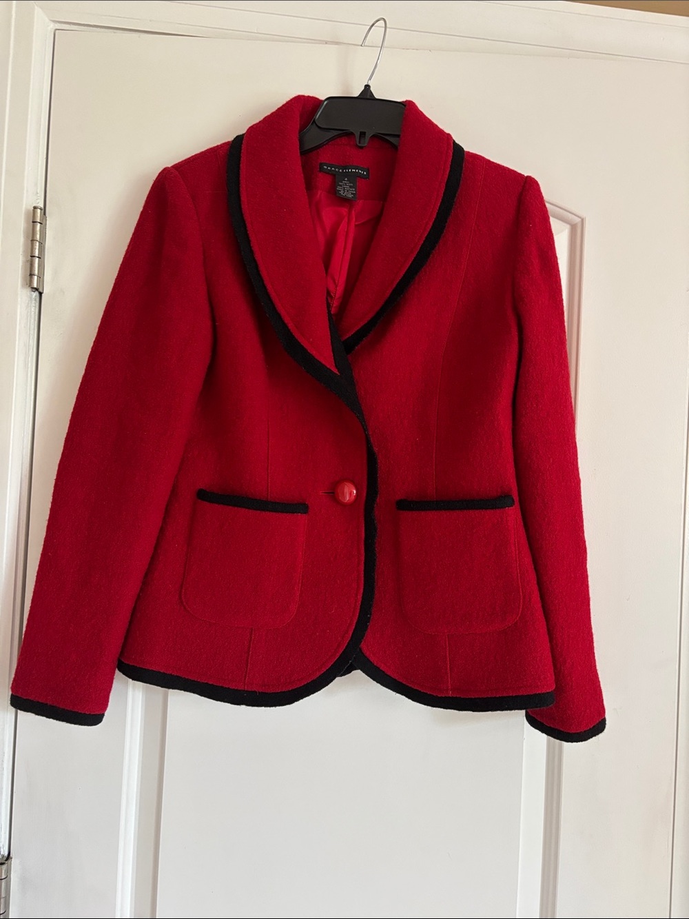 Grace Elements Red Wool Blazer with Black Trim Size 4